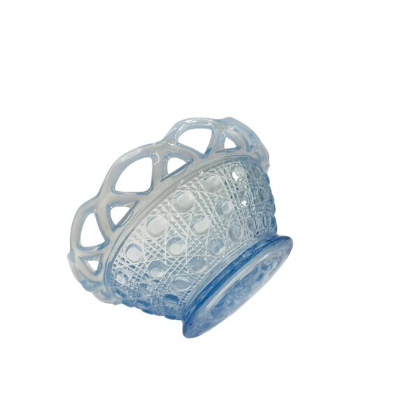 Vintage Imperial Glass Laced Edge Blue Opalescent Basket Bowl Candy Dish 5.25 - Picture 1 of 12